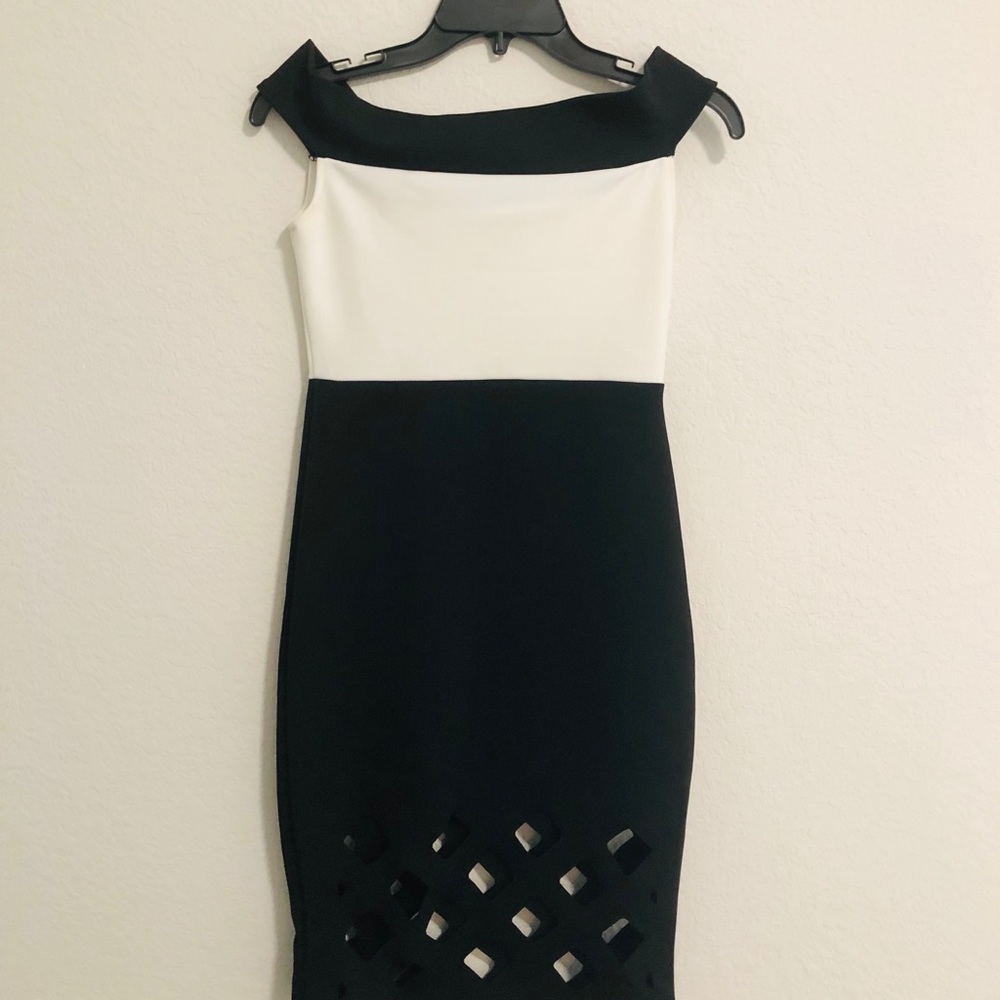 Quiz Bardot black and white dress